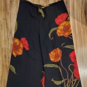 Vintage Harari 100% Silk Tie Front Sheer Pants with Poppy Design